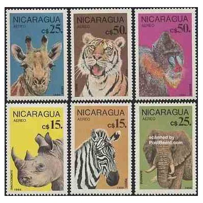 6 عدد تمبر حیوانات حفاظت شده - نیکاراگوئه 1986