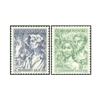 2 عدد  تمبر سومین کنگره اتحادیه کارگری - چک اسلواکی 1955