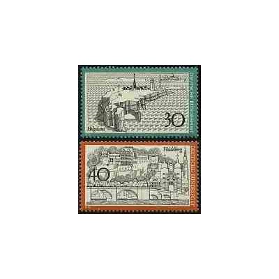 2 عدد تمبر شهرهای هلگولند و  هایدلبرگ - جمهوری فدرال آلمان 1972