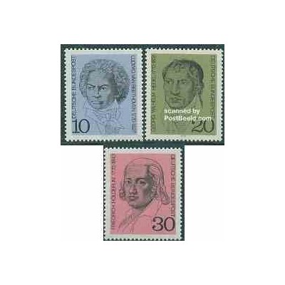 3 عدد تمبر اشخاص مشهور - بتهوون ، هگل ، هولدرین - جمهوری فدرال آلمان 1970