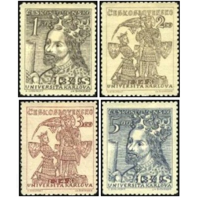 4 عدد  تمبر ششصدمین سالگرد تأسیس دانشگاه کارل در پراگ - چک اسلواکی 1948