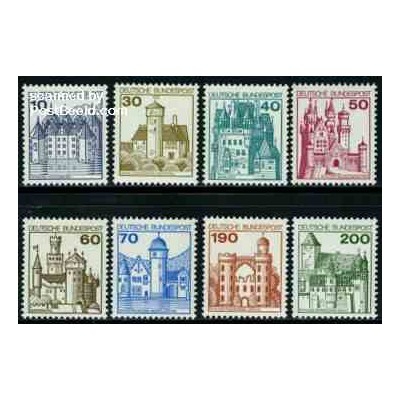 تمبر خارجی - 8 عدد تمبر سری پستی - قلعه ها - جمهوری فدرال آلمان 1977