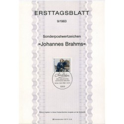 برگه اولین روز انتشار تمبر صد و پنجاهمین سالگرد تولد یوهانس برام، آهنگساز - جمهوری فدرال آلمان 1983