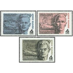 3 عدد  تمبر قهرمانان جنگ جهانی دوم - شوروی 1968