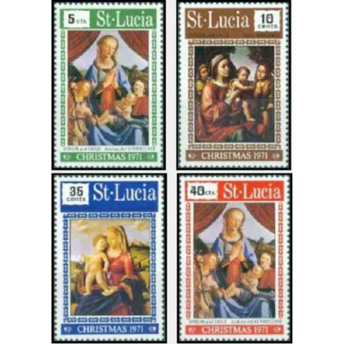 4 عدد تمبر کریستمس - تابلو نقاشی - سنت لوئیس 1971