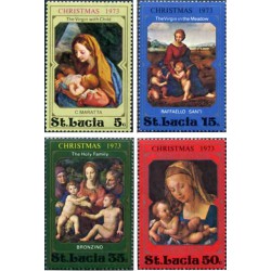 4 عدد تمبر کریستمس - تابلو نقاشی - سنت لوئیس 1973
