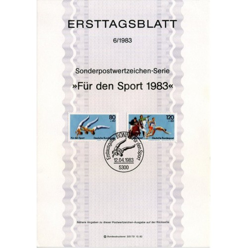 برگه اولین روز انتشار تمبر های ورزشی - جمهوری فدرال آلمان 1983