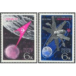 2 عدد  تمبر دستاوردهای فضایی  - شوروی 1966