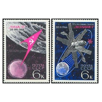 2 عدد  تمبر دستاوردهای فضایی  - شوروی 1966