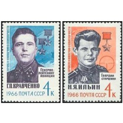 2 عدد  تمبر قهرمانان جنگ جهانی دوم - شوروی 1966