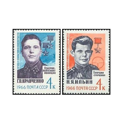 2 عدد  تمبر قهرمانان جنگ جهانی دوم - شوروی 1966