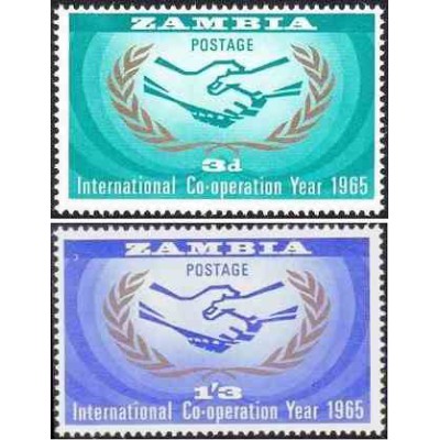 2 عدد تمبر سال همکاری بین المللی - زامبیا 1965