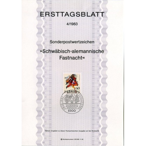 برگه اولین روز انتشار تمبر شرووتاید - جمهوری فدرال آلمان 1983