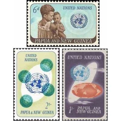 3 عدد تمبر سال همکاری بین المللی - پاپوا گینه نو 1965