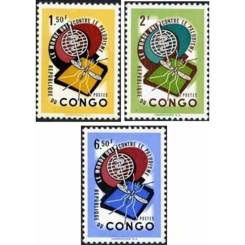 3 عدد تمبر ریشه کنی مالاریا  - جمهوری دموکراتیک کنگو 1962
