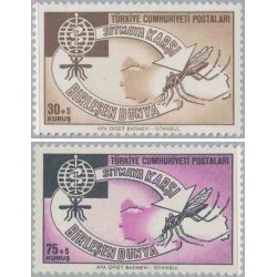 2 عدد تمبر ریشه کنی مالاریا  - ترکیه 1962