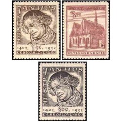 3 عدد  تمبر بازسازی کلیسای بیت لحم و 550مین سالگرد نصب جان هوس به عنوان کشیش - چک اسلواکی 1952