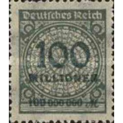 1 عدد تمبر سری پستی -سورشارژ 100 میلیون مارک - رایش آلمان 1923 با شارنیه
