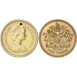 سکه  1 پوند - نیکل برنج - انگلیس 1983 غیر بانکی - دارای یک سوراخ در بالا