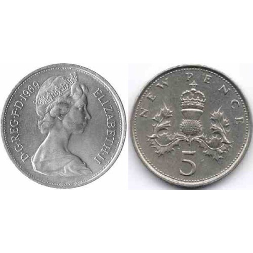 سکه 5 پنس نیکل مس - انگلیس 1969 غیر بانکی
