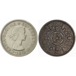 سکه 2 شیلینگ - نیکل مس - انگلیس 1957 غیر بانکی