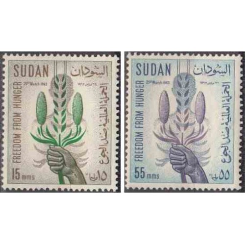2 عدد تمبر نجات از گرسنگی - سودان 1963