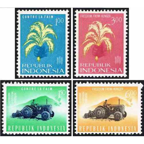 4 عدد تمبر نجات از گرسنگی - اندونزی 1963 چسب زرد