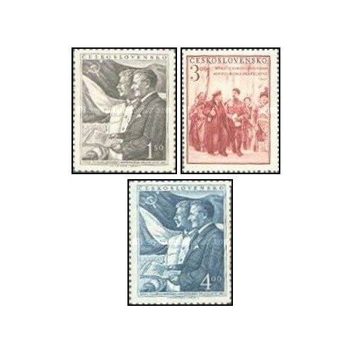 3 عدد  تمبر دوستی چکسلواکی و شوروی - استالین و گوتوالد - چک اسلواکی 1951 