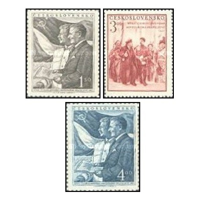 3 عدد  تمبر دوستی چکسلواکی و شوروی - استالین و گوتوالد - چک اسلواکی 1951 