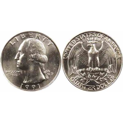 سکه 25 سنت - کوارتر - نیکل مس - تصویر جرج واشنگتن - آمریکا 1991 غیر بانکی