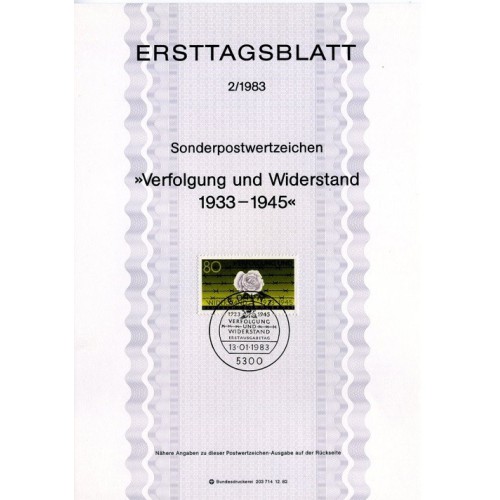 برگه اولین روز انتشار تمبر جفا و مقاومت - جمهوری فدرال آلمان 1983