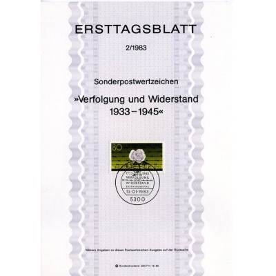 برگه اولین روز انتشار تمبر جفا و مقاومت - جمهوری فدرال آلمان 1983