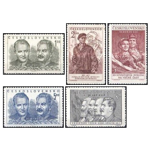 5 عدد تمبر سی امین سالگرد حزب کمونیست چکسلواکی - گوتوالد و استالین - چک اسلواکی 1951 5 عدد تمبر سی امین سالگرد حزب کمونیست چکسلواکی - گوتوالد و استالین - چک اسلواکی 1951