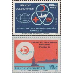 2 عدد تمبر  کنقرانس صلیب سرخ - شیر و خورشید - ترکیه 1969