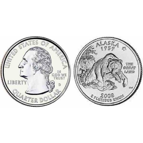 سکه کوارتر - ایالت آلاسکا - آمریکا 2008 غیر بانکی
