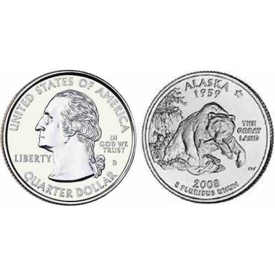 سکه کوارتر - ایالت آلاسکا - آمریکا 2008 غیر بانکی