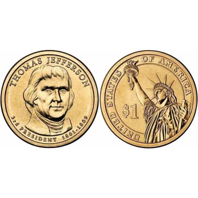 سکه 1 دلار یادبود توماس جفرسون -سومین رئیس جمهوری - آمریکا 2007