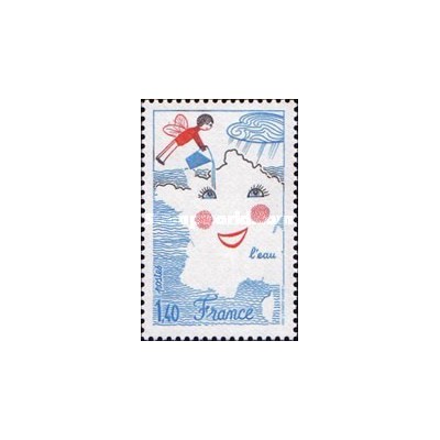 1 عدد  تمبر آب - نقاشی کودک - فرانسه 1981