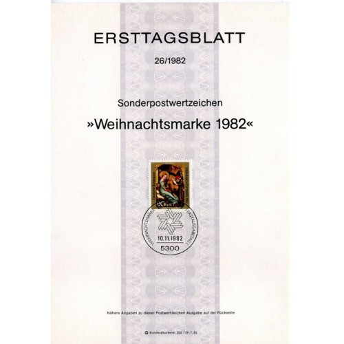 برگه اولین روز انتشار تمبر کریسمس - جمهوری فدرال آلمان 1982