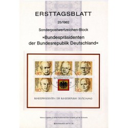 برگه اولین روز انتشار مینی شیت روسای جمهور جمهوری فدرال - جمهوری فدرال آلمان 1982