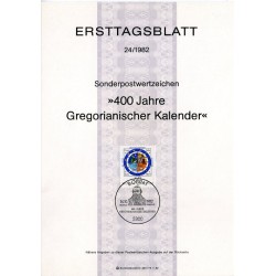 برگه اولین روز انتشار تمبر چهارصدمین سالگرد تقویم میلادی - جمهوری فدرال آلمان 1982