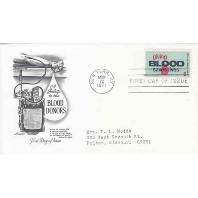 پاکت مهر روز اهدا خون  - آمریکا 1971