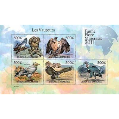 مینی شیت پرندگان شکاری - کرکسها - 1 - کومور 2011 قیمت 11.64 دلار
