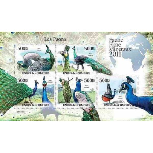 مینی شیت پرندگان - طاووس - 1 - کومور 2011 قیمت 11.64 دلار
