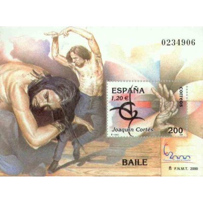 سونیرشیت نمایشگاه بین المللی تمبر  مادرید  2000 - جاکوئین کورتس رقصنده فلامنگو - اسپانیا 2000