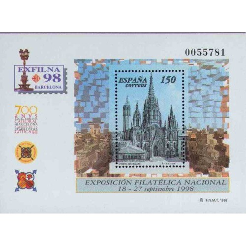 سونیرشیت نمایشگاه ملی تمبر اگزفیلنا 98 - 700مین سالگرد کلیسای بارسلونا - اسپانیا 1998