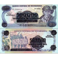 اسکناس سورشارژ 500000 کردوبا روی اسکناس 1985- نیکاراگوئه 1990
