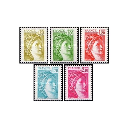 5 عدد  تمبر  سری پستی - "سابین" - رقمهای جدید - فرانسه 1978
