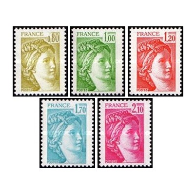 5 عدد  تمبر  سری پستی - "سابین" - رقمهای جدید - فرانسه 1978