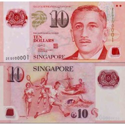 اسکناس پلیمر 10 دلار - سنگاپور 2004 بدون علائم در پشت زیر کلمه Sport